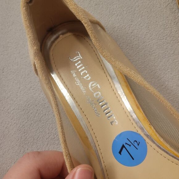 JUICY COUTURE ointed toe Flats Shoes Size 7.5 tan/gold Sparkled - Picture 2 of 8